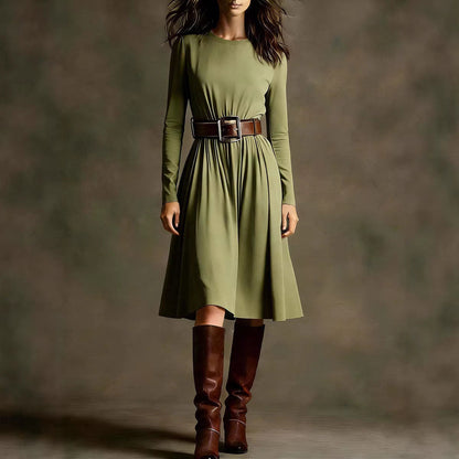 Damen Elegantes Kleid Langarm Taillengürtel Norvielle