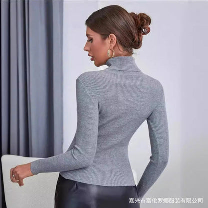 Damen Rollkragenpullover Rippstruktur Langarm Norvielle