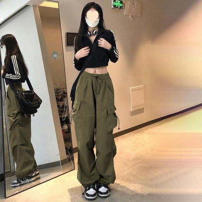 Damen Cargo-Hose Weites Bein Praktische Taschen
