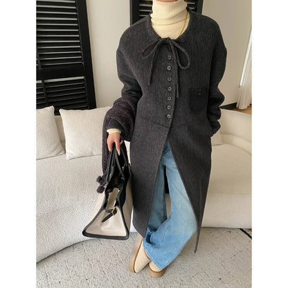 Damen Wolljacke Lang Knopfverschluss