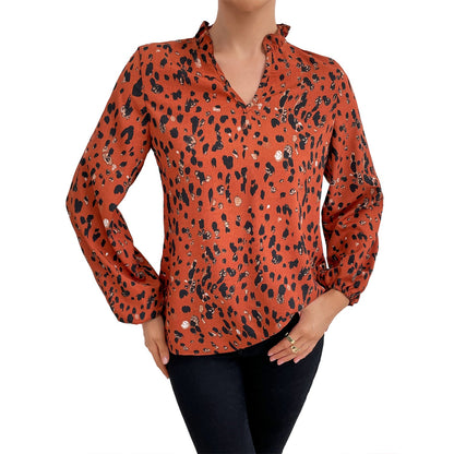 Damen Bluse Leopardenmuster Voluminöse Ärmel
