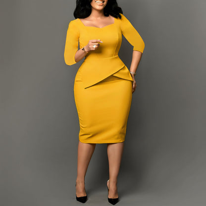 Damen Bodycon-Kleid Asymmetrischer Saum 3/4 Ärmel Schwarz Norvielle - Norvielle