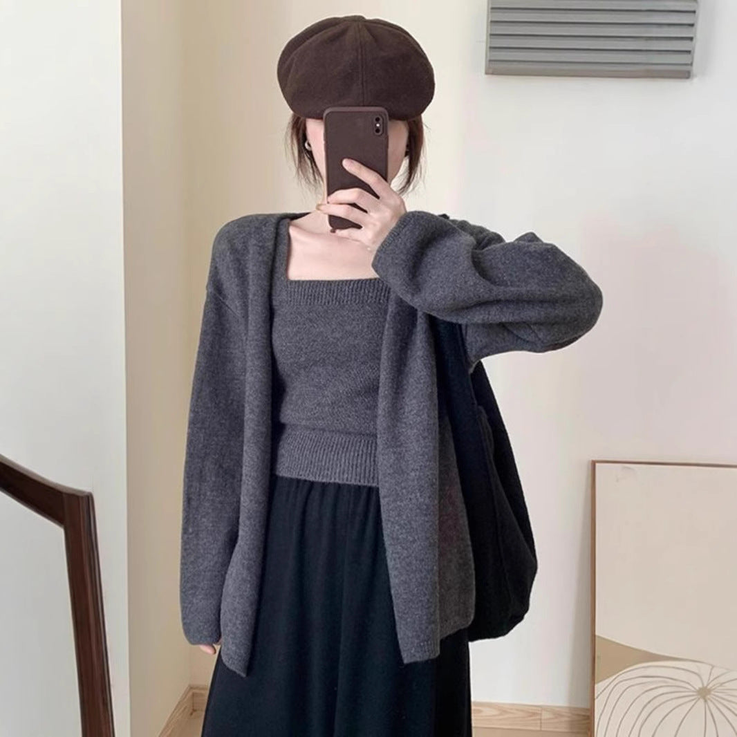 Damen Strickcardigan Offene Ärmel Bequem Grün
