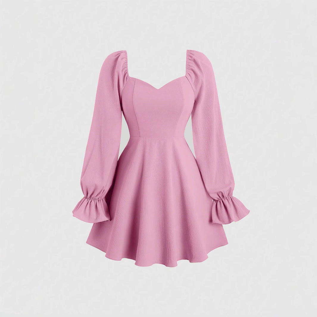 Damen Minikleid Puffärmel Herz-Ausschnitt Rot - Norvielle