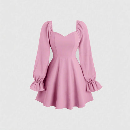 Damen Minikleid Puffärmel Herz-Ausschnitt Rot - Norvielle