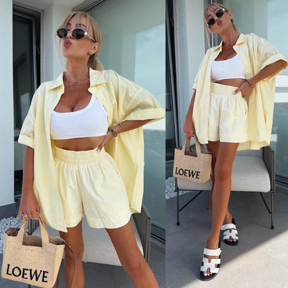 Damen Kurzarm-Bluse und Shorts Set Tragekomfort Norvielle - Norvielle
