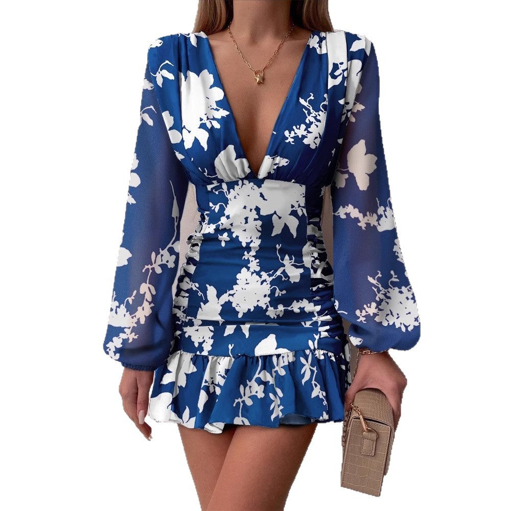 Damen Cocktailkleid V-Ausschnitt Puffärmel Norvielle
