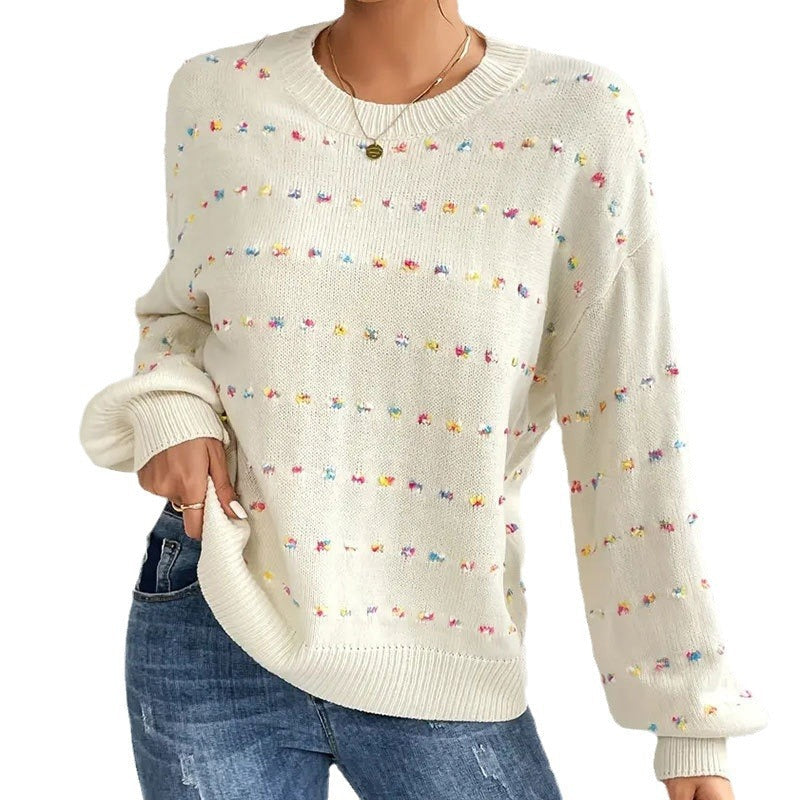 Damen Strickpullover Bunt Knötchenmuster Weit Norvielle