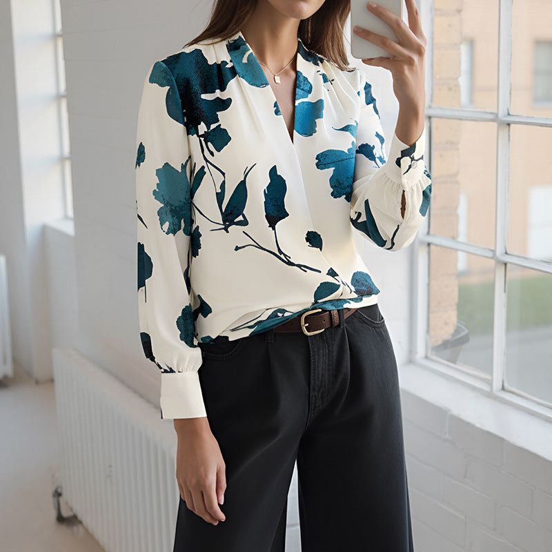 Damen Bluse Floralmuster Modernes Revers Norvielle - Norvielle