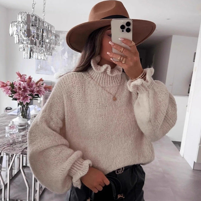Damen Rollkragenpullover Voluminöse Ärmel Norvielle
