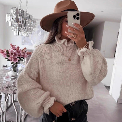 Damen Rollkragenpullover Voluminöse Ärmel Norvielle