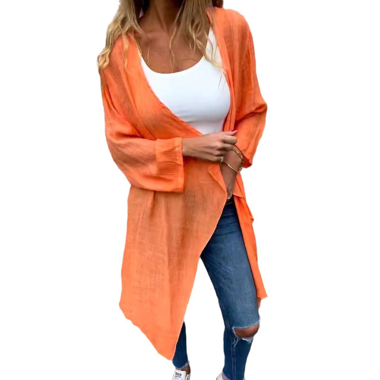 Damen Longcardigan Fließend Raffungen Norvielle