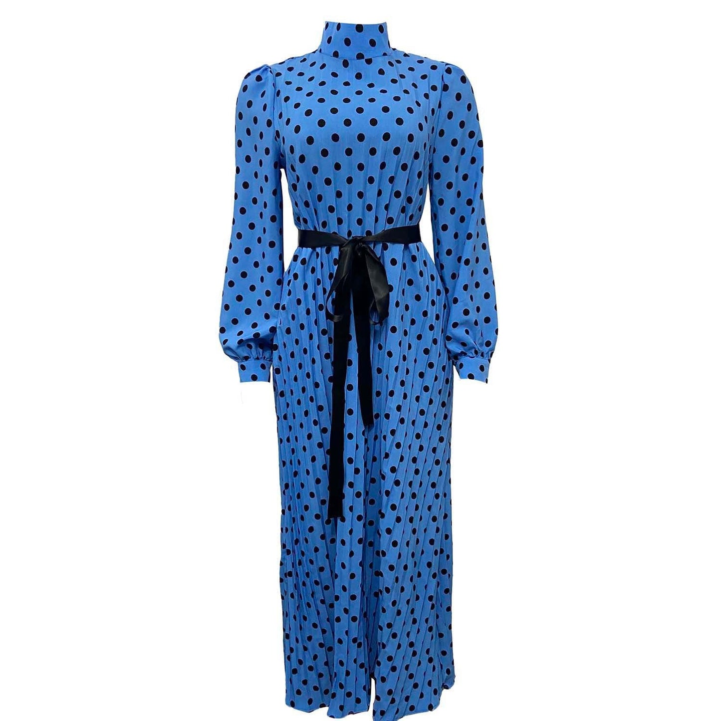 Damen Maxikleid Stehkragen Taillengürtel Elegantes Langkleid