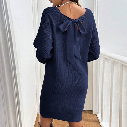 Damen Strickkleid Rückenausschnitt Schleife Norvielle