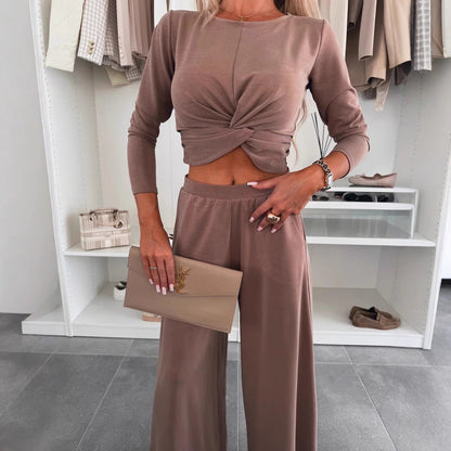 Damen Freizeit-Set Crop-Oberteil Weite Hose Norvielle