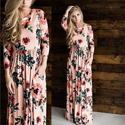 Damen Maxikleid mit Blumenmuster Langrock Fließend
