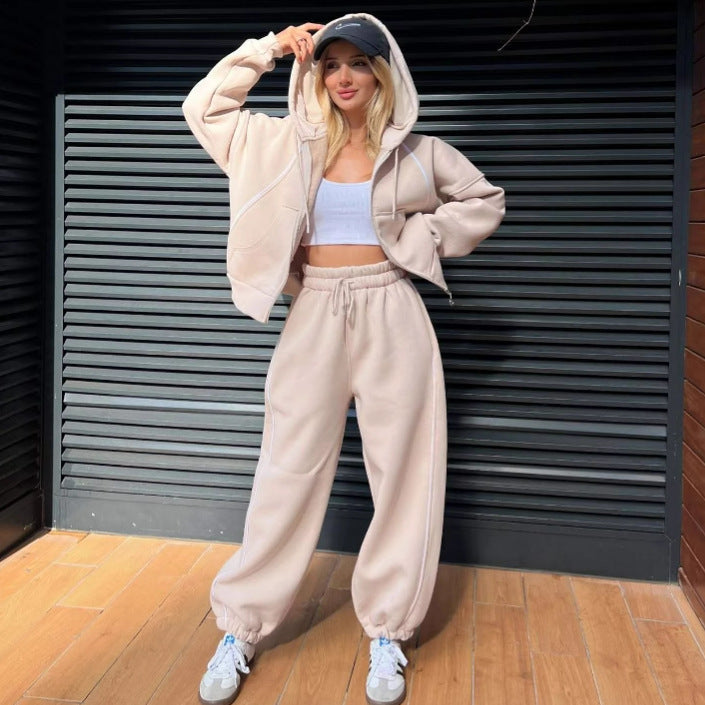 Damen Hoodie Jogginghose Anzug Elastisch Bequem Schwarz - Norvielle