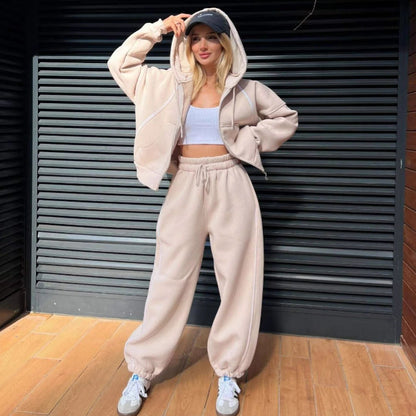 Damen Hoodie Jogginghose Anzug Elastisch Bequem Schwarz - Norvielle