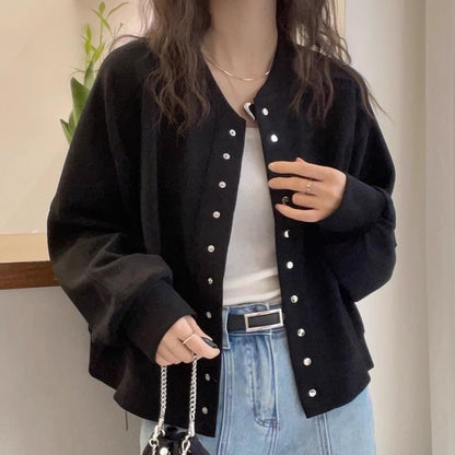 Damen Collegejacke Sportlich Glänzende Druckknöpfe Norvielle
