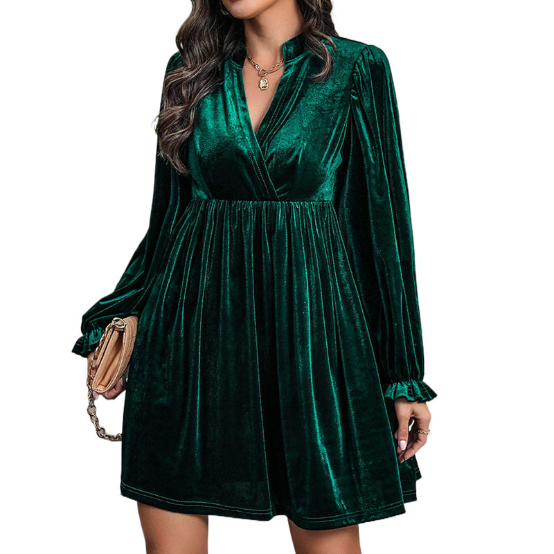 Damen Wickelkleid Samt Langarm