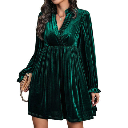 Damen Wickelkleid Samt Langarm