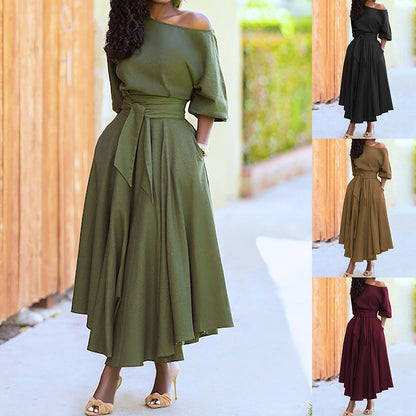 Damen Maxi-Kleid Asymmetrisch Mit Taschen Norvielle