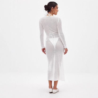 Damen Strickkleid Langärmlig Netzdesign