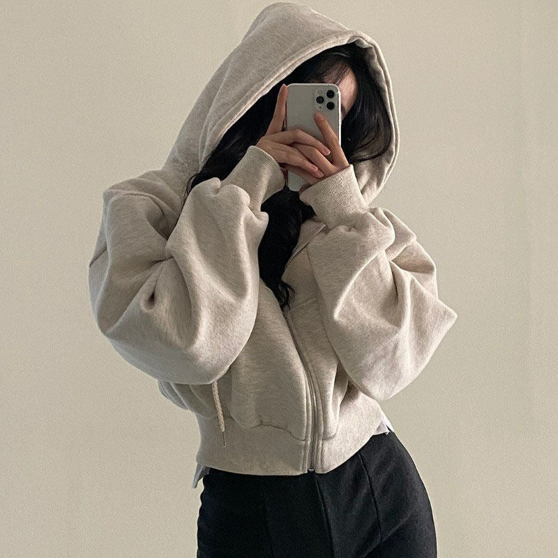 Damen Cropped Kapuzenjacke Kängurutasche Norvielle - Norvielle