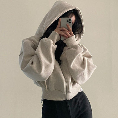 Damen Cropped Kapuzenjacke Kängurutasche Norvielle - Norvielle