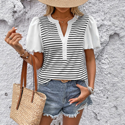 Damen T-Shirt Asymmetrischer Schnitt Puffärmel Norvielle
