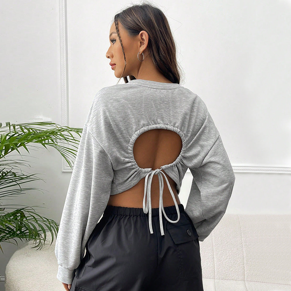 Damen Crop-Sweatshirt Weite Ärmel Rundhalsausschnitt Norvielle