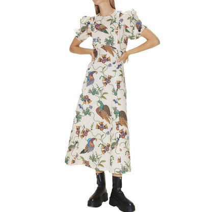 Damen Maxikleid Blumenmuster Voluminöse Ärmel Norvielle