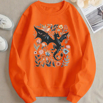 Damen Sweatshirt Drachen Blumenmotiv Norvielle