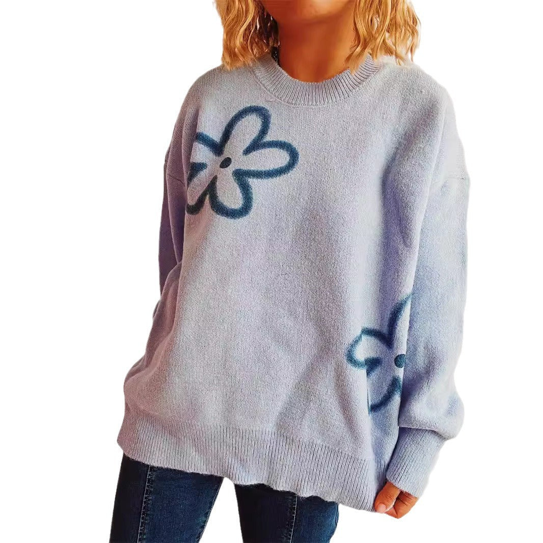 Damen Strickpullover Oversized Floralmuster Norvielle
