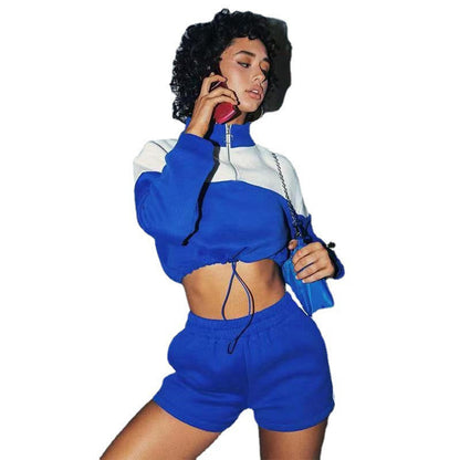 Damen Sportanzug Cropped Hochkragen Kordelzug