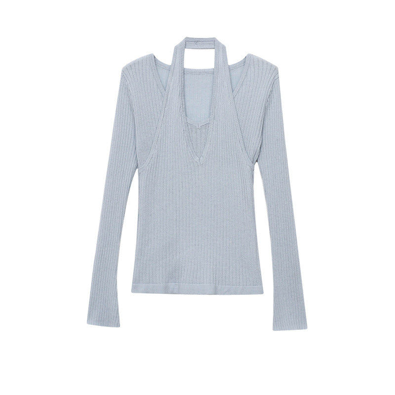 Damen Strickpullover V-Ausschnitt mit Cut-Outs Norvielle