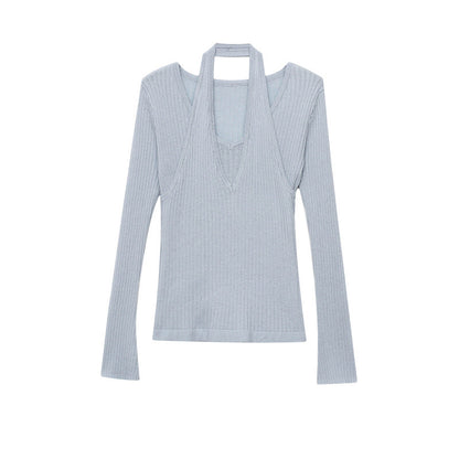 Damen Strickpullover V-Ausschnitt mit Cut-Outs Norvielle