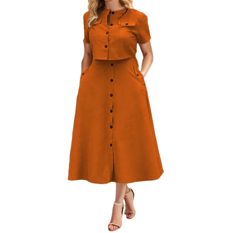 Damen Midi Kleid Knöpfbarem Oberteil Taillierter Silhouette