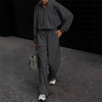 Damen Fleece-Jumpsuit mit Kapuze und Taschen Norvielle
