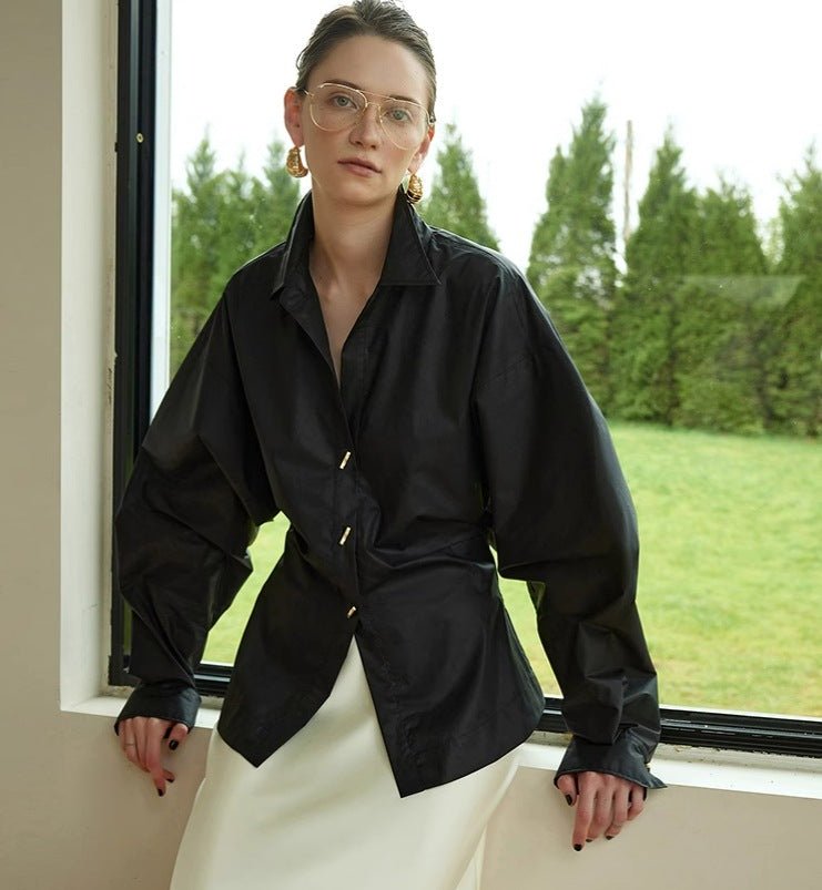 Damen Bluse Voluminöse Ärmel Raffinierte Knöpfe Norvielle
