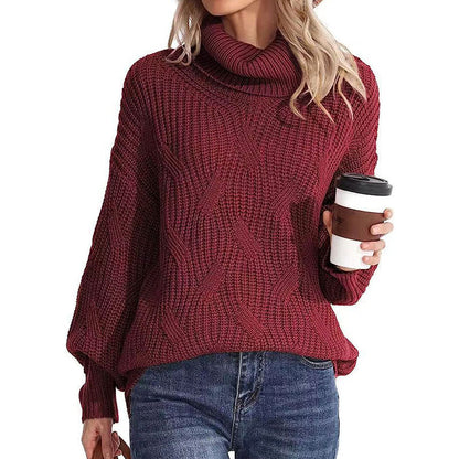 Damen Strickpullover Hochkragen Strukturmasche