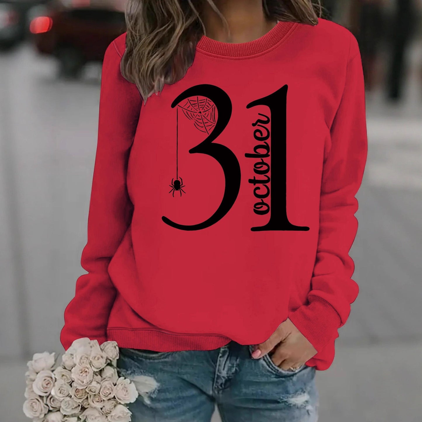 Damen Sweatshirt Halloween-Motiv Bequem Grün - Norvielle