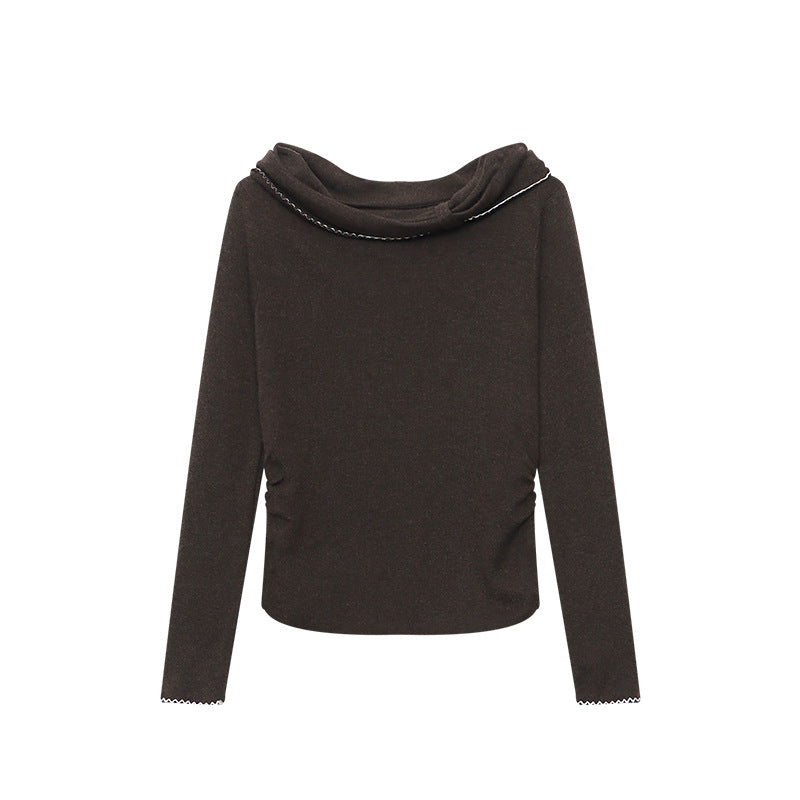 Damen Off-Shoulder Pullover Raffung Länge Langärmelig Norvielle