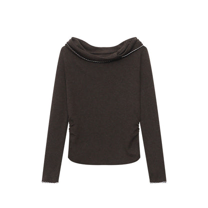 Damen Off-Shoulder Pullover Raffung Länge Langärmelig Norvielle