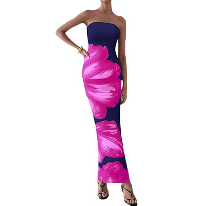 Norvielle Damen Schulterfreies Kleid Blumenmuster Figurbetont