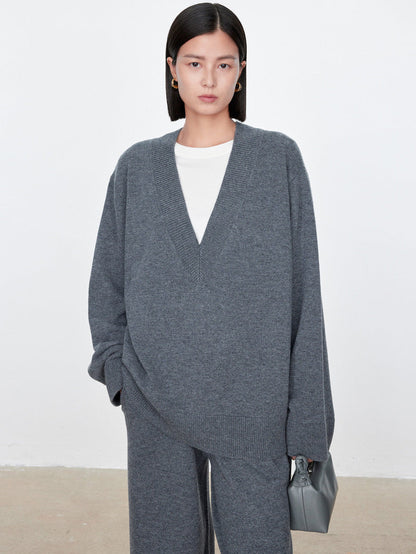 Damen Grobstrickpullover V-Ausschnitt Übergroßer Schnitt Norvielle