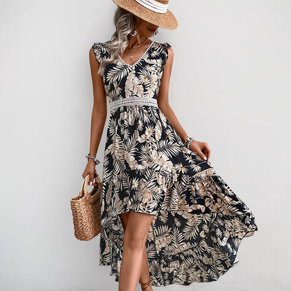 Damen Maxi-Kleid Florales Design Rüschensaum