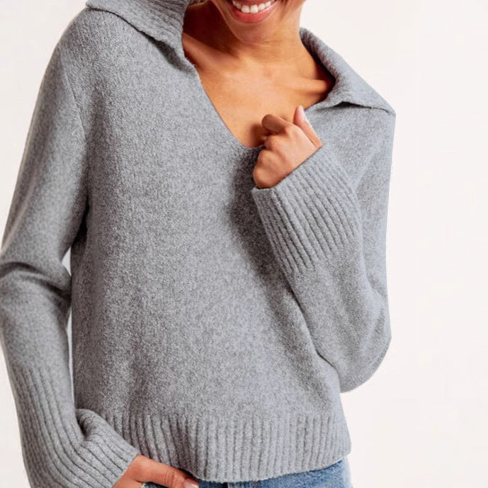 Damen Pullover Weiter Kragen Gerippte Bündchen Norvielle - Norvielle