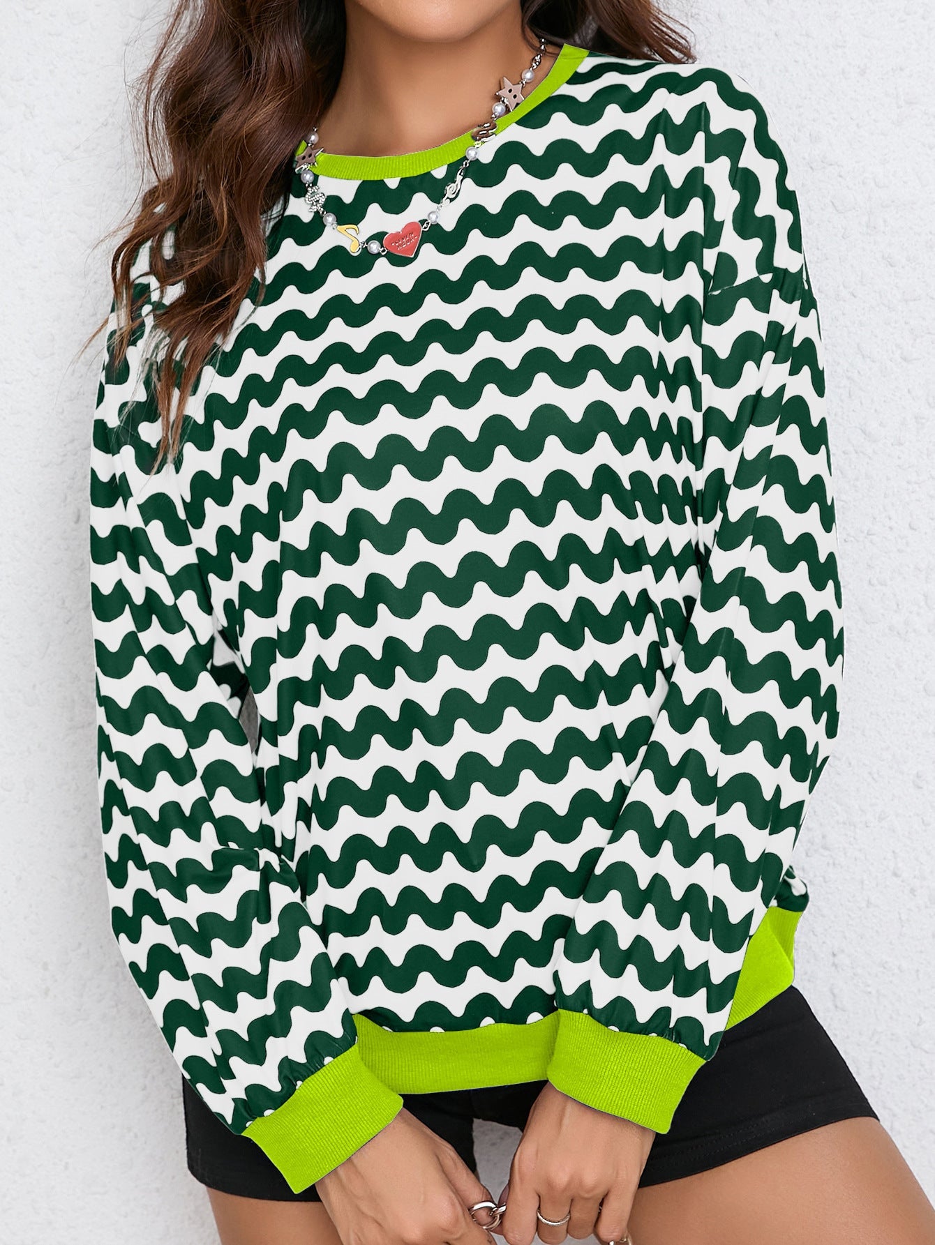 Damen Sweatshirt Wellenmuster Sportlich Norvielle