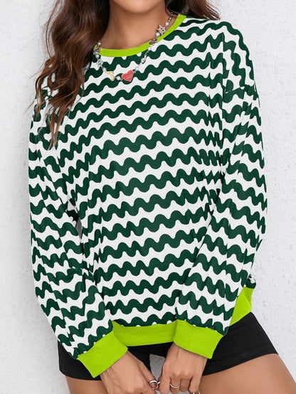 Damen Sweatshirt Wellenmuster Sportlich Norvielle